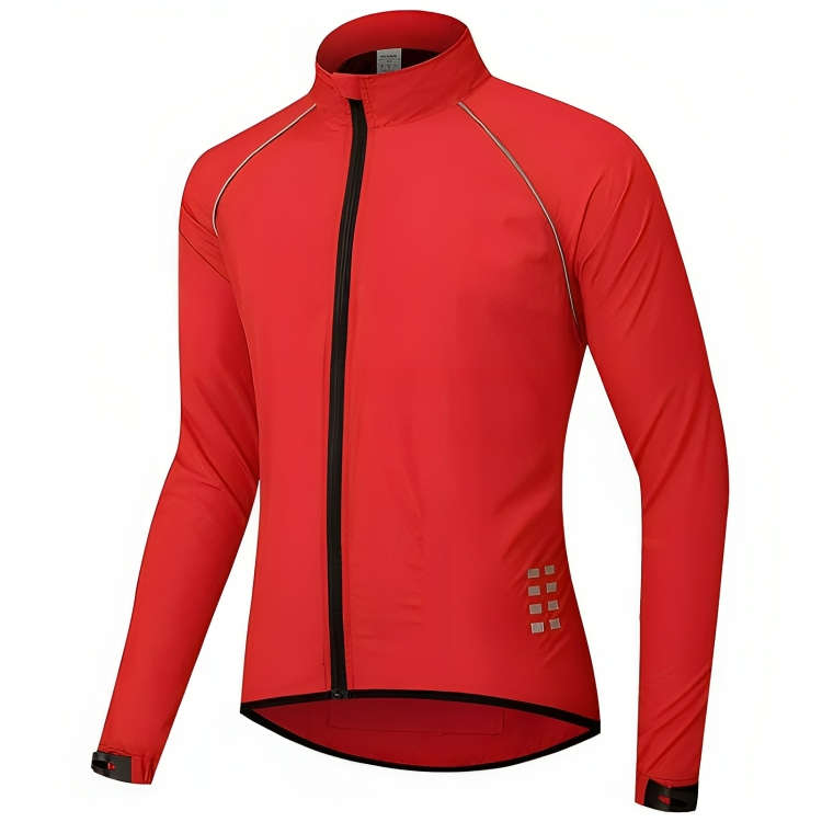 Rote Herren-Radjacke, winddicht, atmungsaktiv, mit Reißverschluss, ideal für Outdoor-Sport.