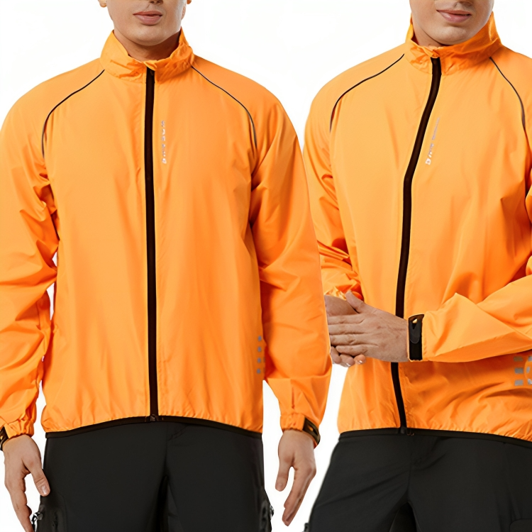 Orange Herren-Windjacke, wasserabweisend, mit Reißverschluss, ideal für Outdoor-Aktivitäten.