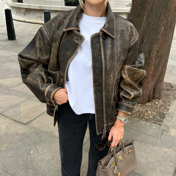 Damen Vintage Lederjacke im Retro-Stil – Kayna