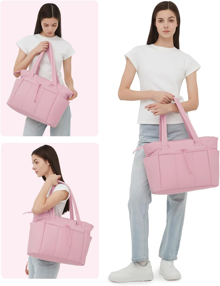 Gepolsterte Puffer Tote mit Becherhalter und Laptopfach für Reisen und Arbeit