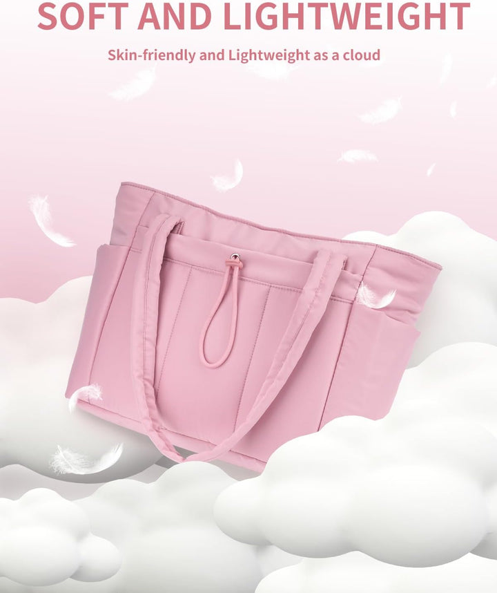 Gepolsterte Puffer Tote mit Becherhalter und Laptopfach für Reisen und Arbeit