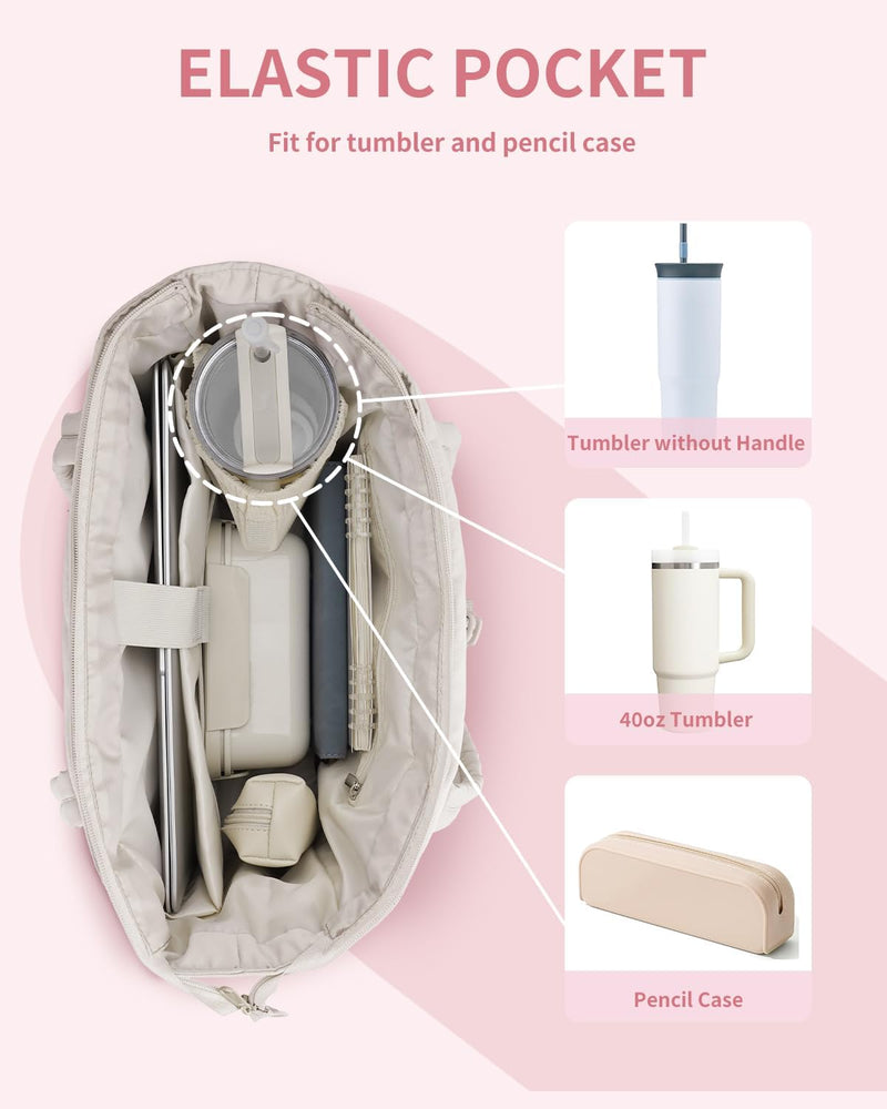 Gepolsterte Puffer Tote mit Becherhalter und Laptopfach für Reisen und Arbeit