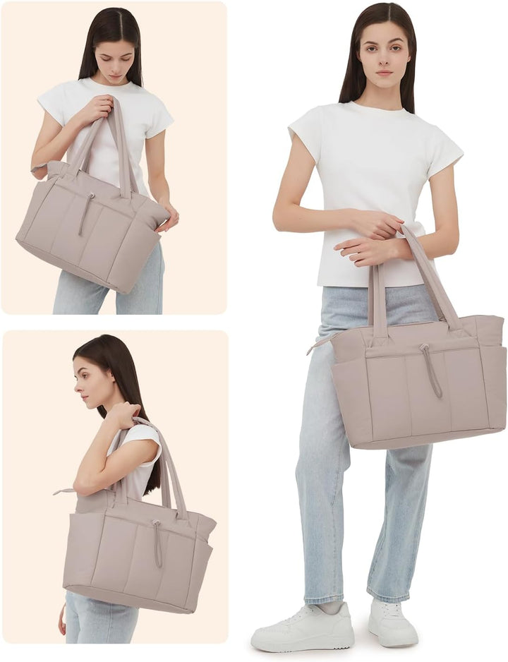 Gepolsterte Puffer Tote mit Becherhalter und Laptopfach für Reisen und Arbeit