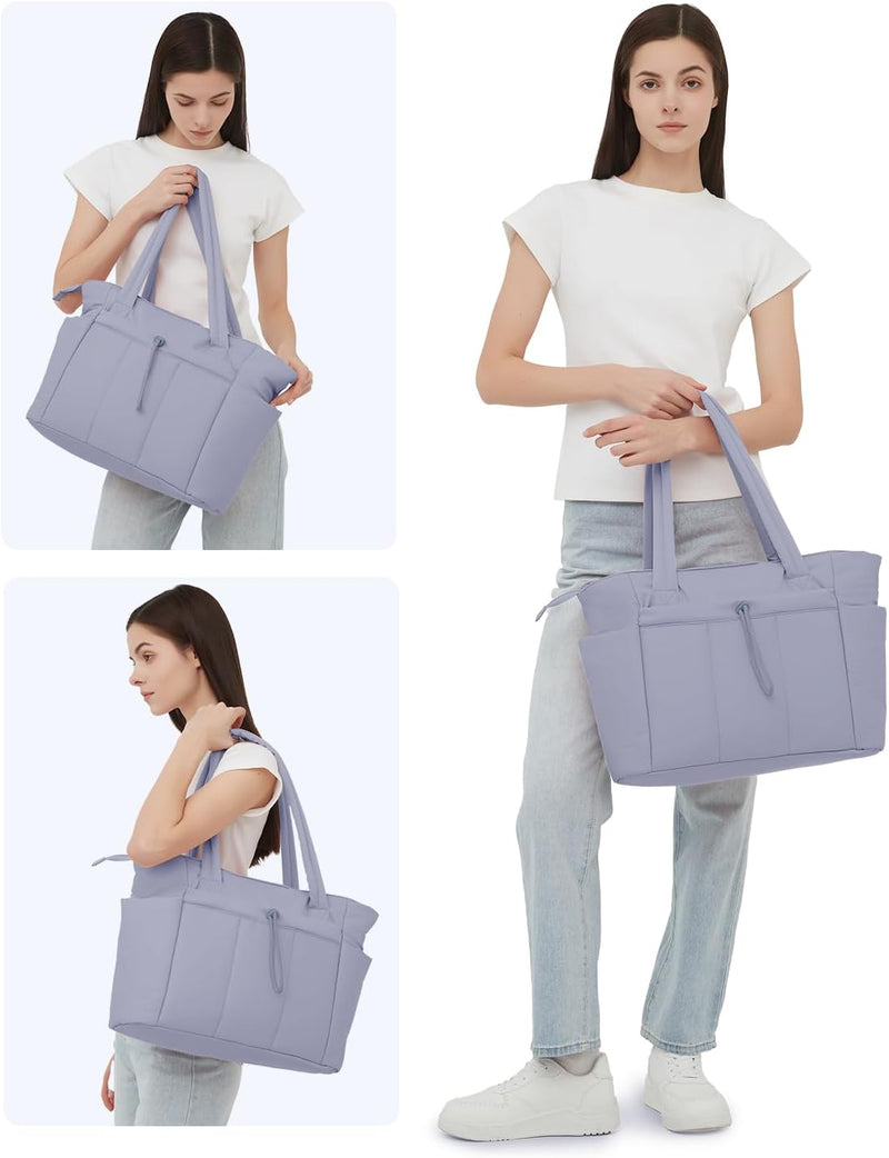 Gepolsterte Puffer Tote mit Becherhalter und Laptopfach für Reisen und Arbeit