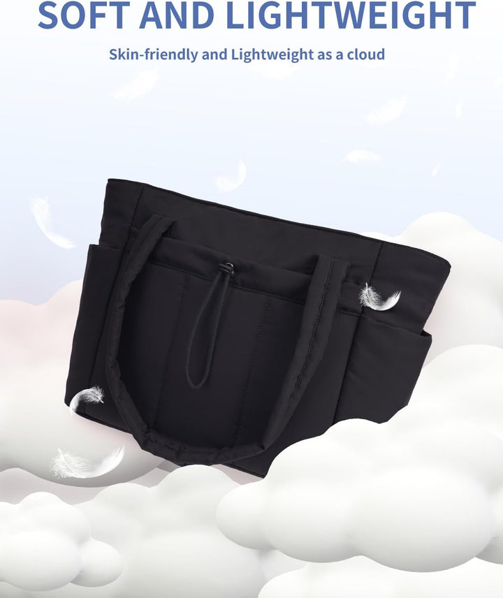 Gepolsterte Puffer Tote mit Becherhalter und Laptopfach für Reisen und Arbeit