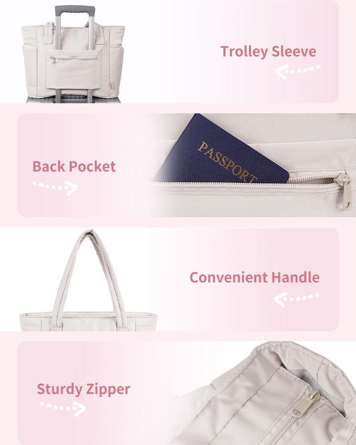 Gepolsterte Puffer Tote mit Becherhalter und Laptopfach für Reisen und Arbeit