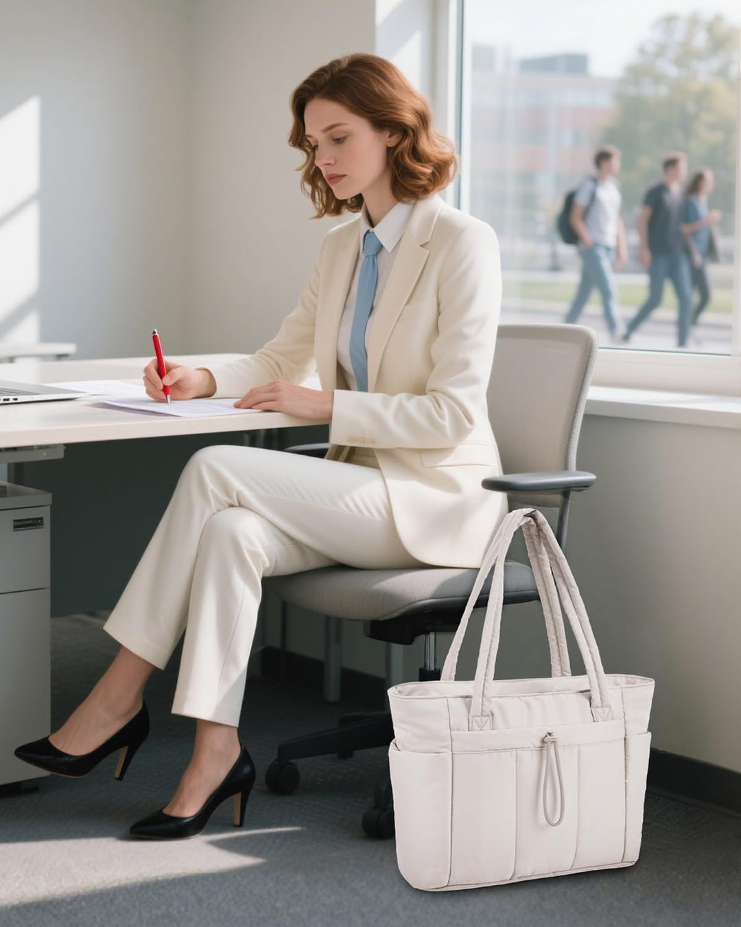 Gepolsterte Puffer Tote mit Becherhalter und Laptopfach für Reisen und Arbeit