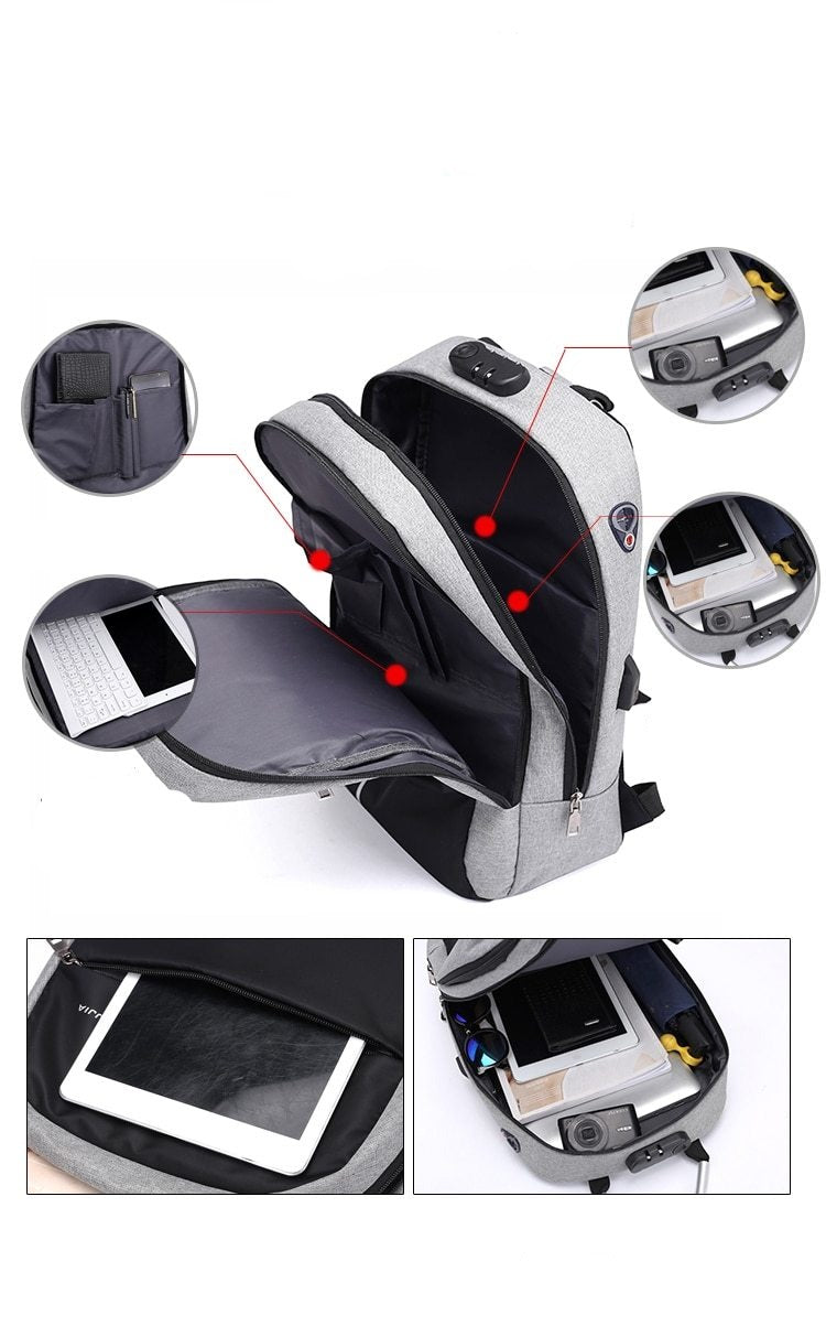 Wasserdichter Anti-Diebstahl-Rucksack mit USB-Ladeanschluss – SafeCarry