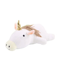 Weißes Plüsch-Einhorn mit goldenem Horn, Kuscheltier, beruhigend, für Kinder.