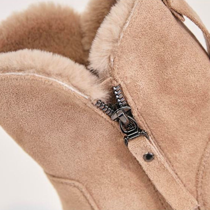 Beige Wildlederstiefel mit Reißverschluss, warmes Innenfutter, Damen Winterstiefel.