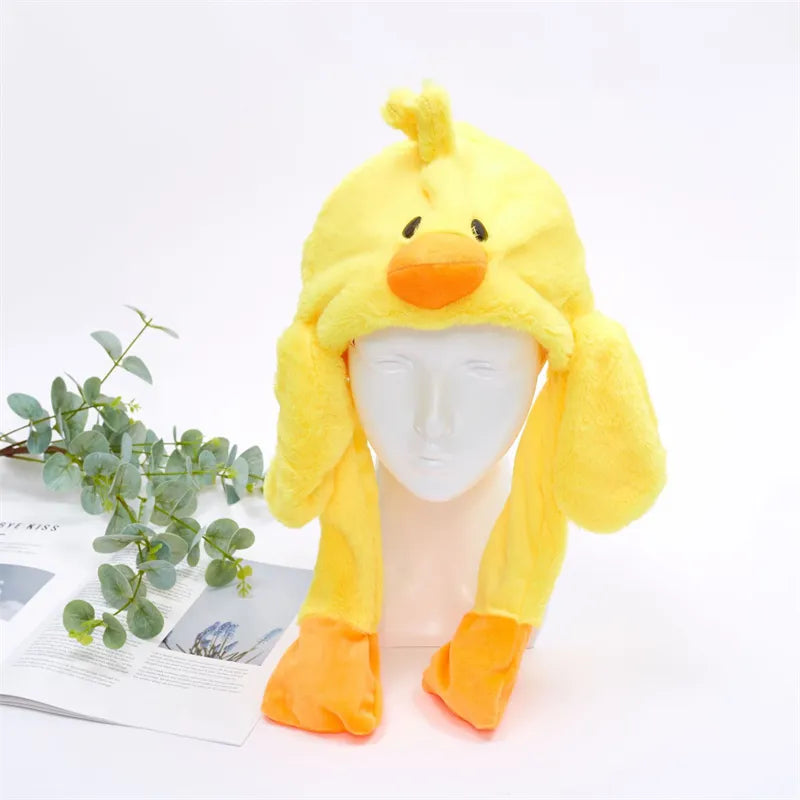 Gelbe Plüschente-Mütze mit Ohrenklappen, Kinderkostüm, lustiges Accessoire, Geschenkidee.