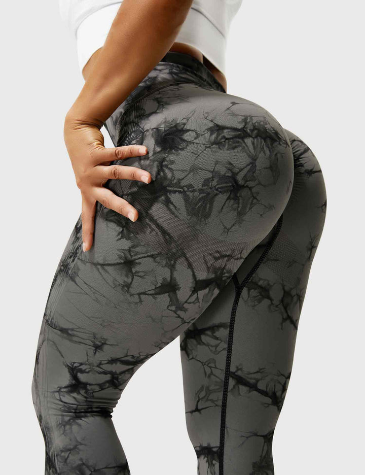 Damen Leggings schwarz-grau, marmoriertes Muster, Sportbekleidung, figurbetont, elastisch