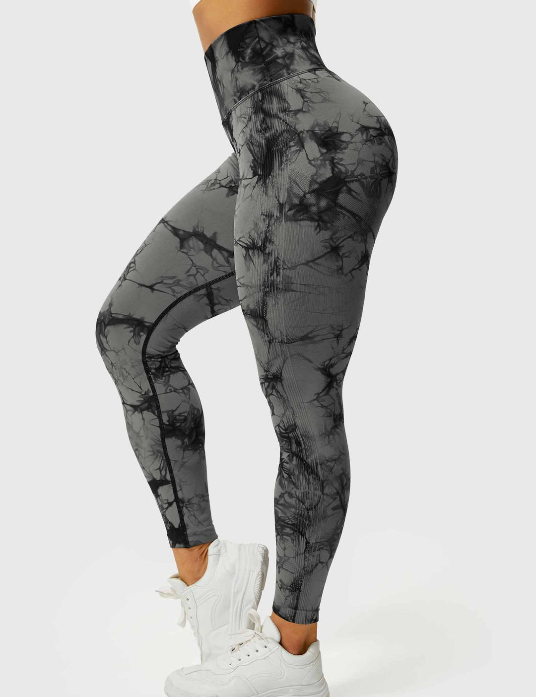 Damen Leggings schwarz-grau, hoher Bund, Sportbekleidung, elastisch, bequem, Fitnessmode.