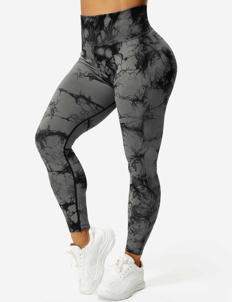 Damen Leggings schwarz-grau, hoher Bund, Sportbekleidung, elastisch, bequem, Fitnessmode