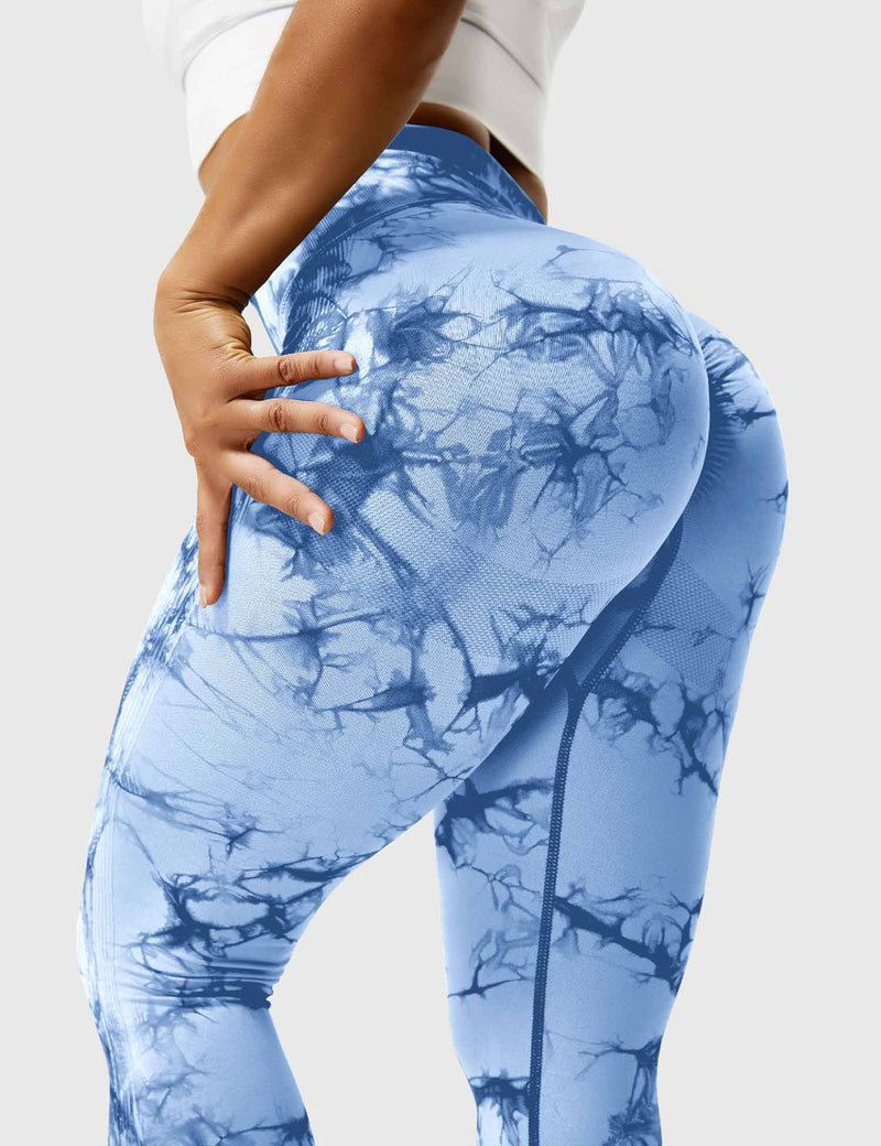 Damen Leggings hellblau, marmoriertes Design, elastisch, Sportbekleidung, figurbetont.