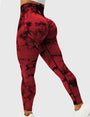 Rote Damen-Leggings mit schwarzem Marmor-Muster, hohe Taille, Sportbekleidung.