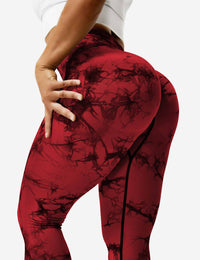 Rote Damen-Leggings mit Marmormuster, figurbetont, ideal für Fitness und Freizeit.