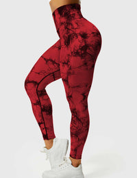 Rote Damen-Leggings mit Marmormuster, hohe Taille, Sportbekleidung, Fitnessmode.