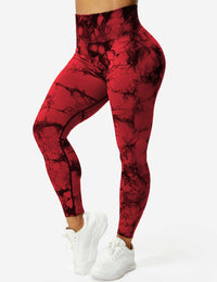 Rote Damen-Leggings mit Marmormuster, hohe Taille, Sportbekleidung, Fitnessmode.
