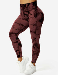 Damen Leggings rotbraun, hoher Bund, Marmor-Muster, Sportbekleidung, Fitnessmode.