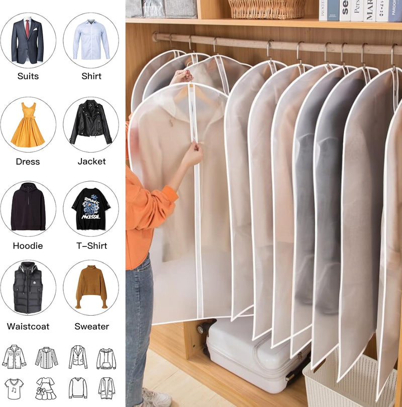 PEVA Kleidersack-Set – 12er-Pack Hängende Kleiderhüllen in 3 Größen (Kaufe 1, erhalte 1 GRATIS)