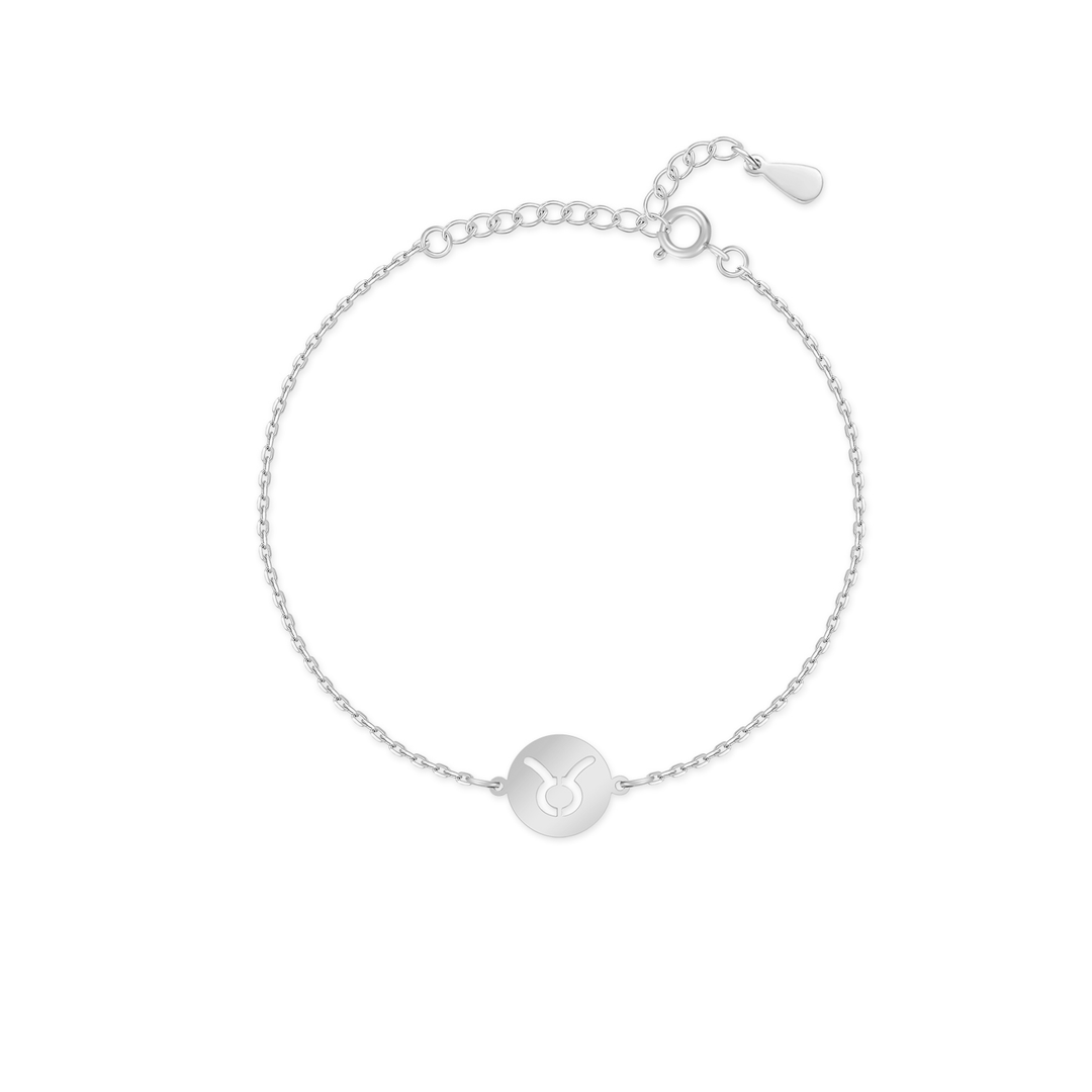 Silbernes Zodiak-Armband mit Stier-Symbol, verstellbar, eleganter Schmuck für Damen.