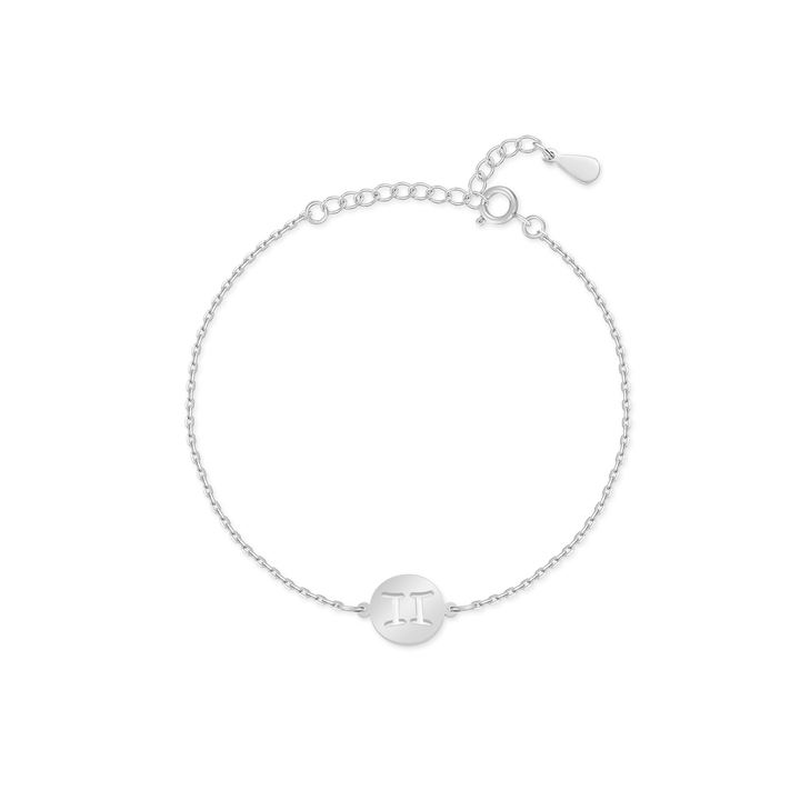 Silbernes Zodiak-Armband mit Zwillinge-Symbol, verstellbar, eleganter Schmuck für Damen.