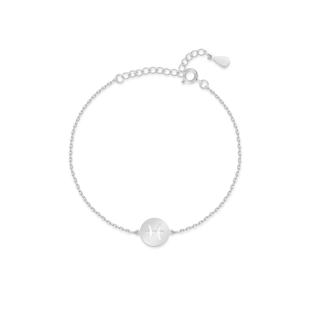Silbernes Zodiak-Armband mit Fische-Symbol, verstellbar, eleganter Schmuck für Damen.