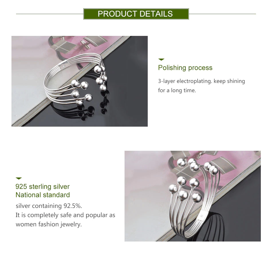 925 Sterling Silber Armreif, poliert, mehrlagig, Damen Schmuck, modisch, langlebig.