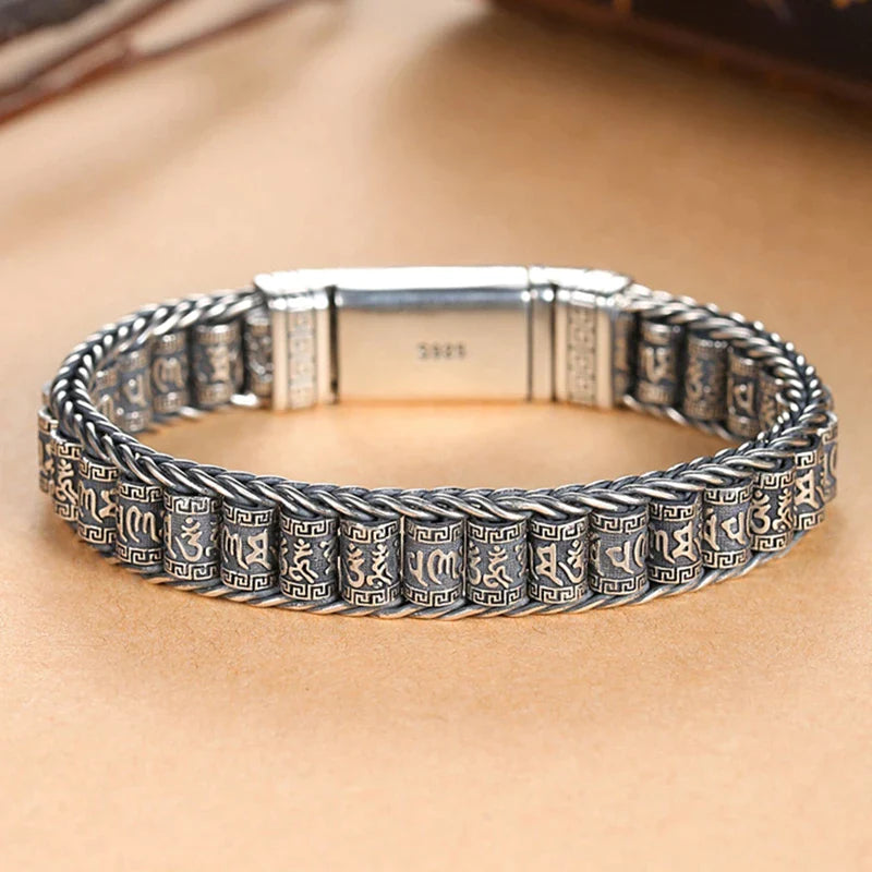 Silberarmband Herren, geflochten, graviert, Edelstahl, modisch, Geschenk, Schmuckaccessoire