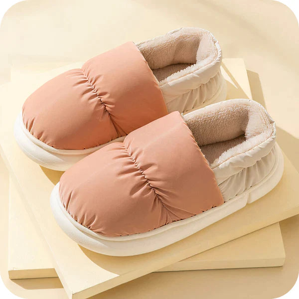 Rosa Damen Hausschuhe, Plüschfutter, rutschfeste Sohle, gemütlich, warm, Wintermode.