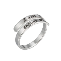 Silberner Ring mit Gravur "I am enough", verstellbar, Geschenk, Schmuck für Frauen.