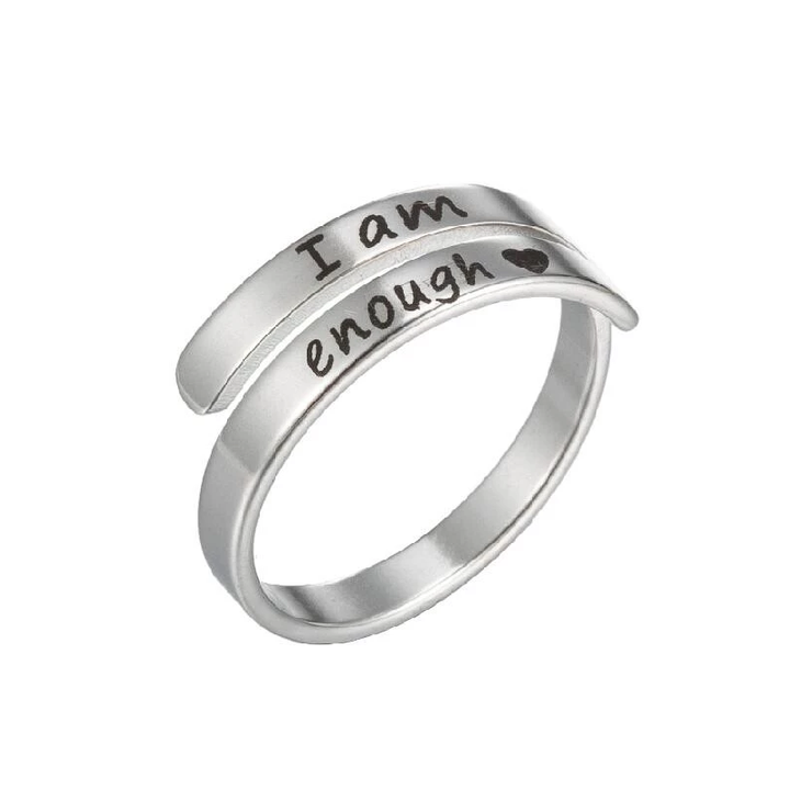Silberner Ring mit Gravur "I am enough", verstellbar, Geschenk, Schmuck für Frauen.