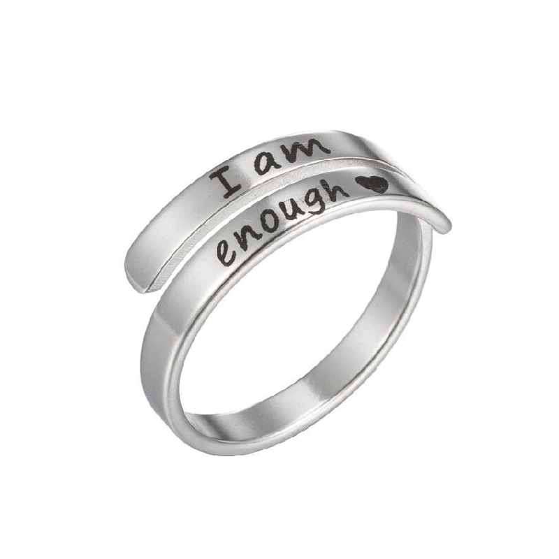 Silberner Ring mit Gravur "I am enough", verstellbar, Geschenk, Schmuck für Frauen.
