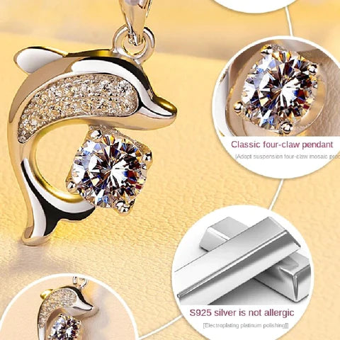 Delfin-Anhänger aus S925 Silber mit Zirkonia, klassisches Design, nicht allergisch, glänzend.