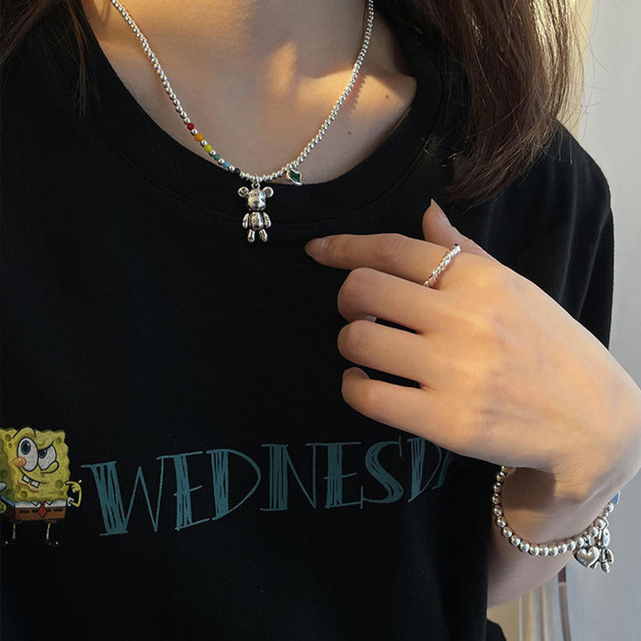 925 Sterling Silber Choker Halskette mit Bär und grünem Zirkon, Damen Schmuck, Party, Hochzeit.