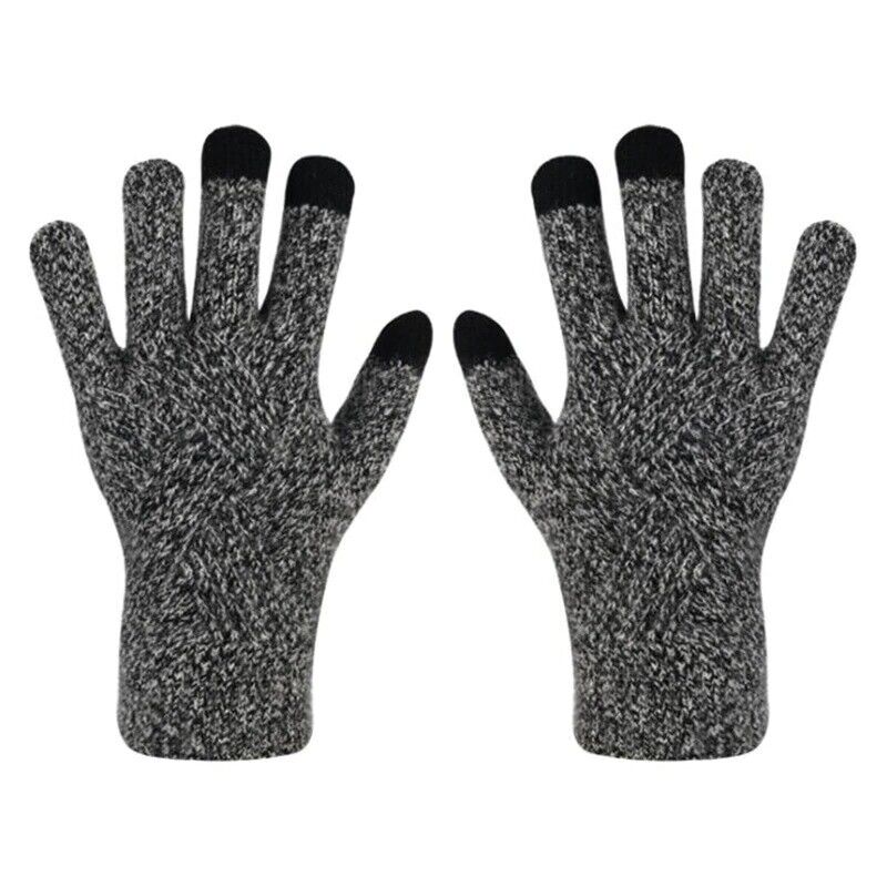 Schwarze graue Strickhandschuhe, Touchscreen-kompatibel, Wintermode, Unisex.