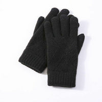 Schwarze Strickhandschuhe aus Wolle, warm, wintertauglich, unisex, modisch, bequem.