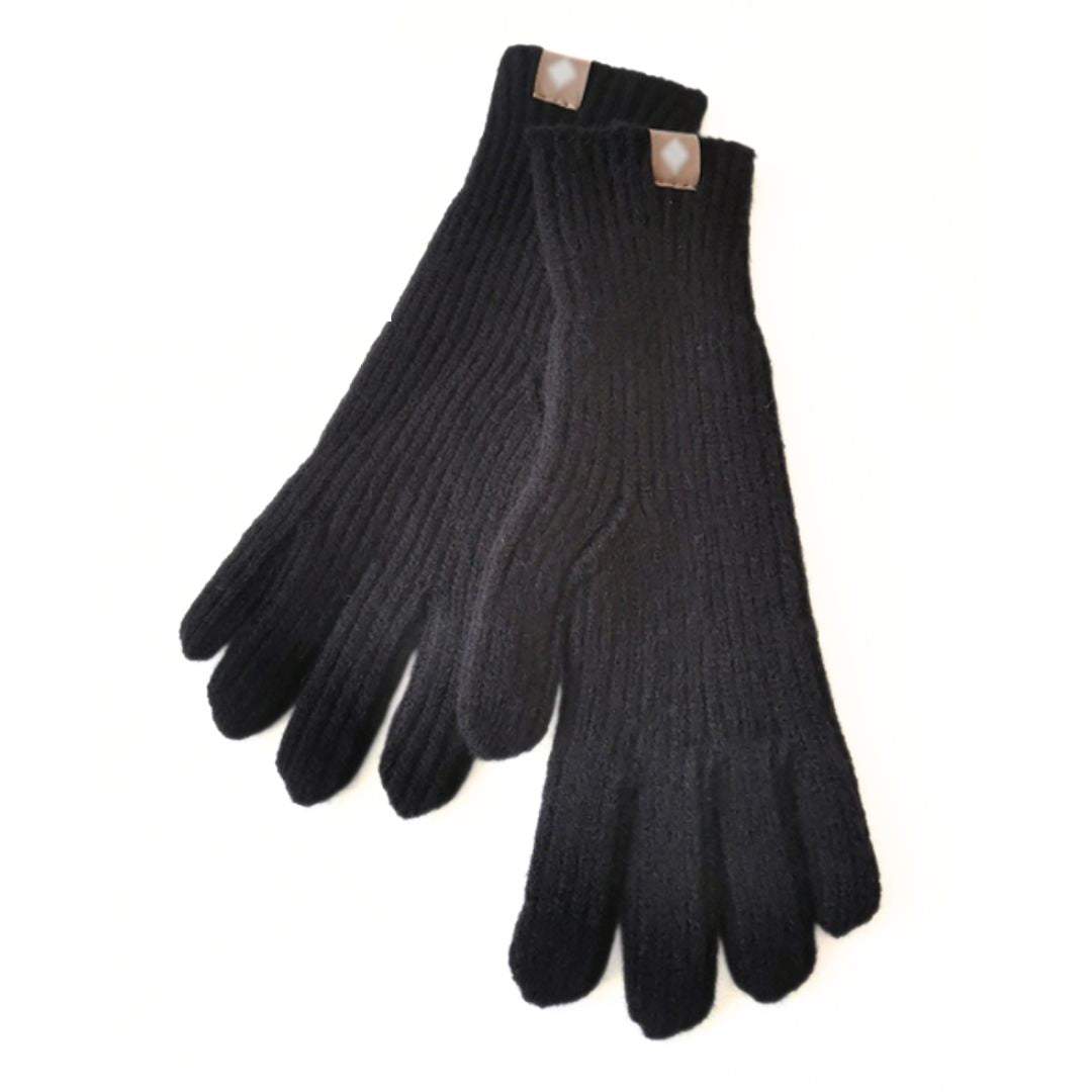 Schwarze Strickhandschuhe aus Wolle, warm, elegant, ideal für Winter, Unisex-Design.