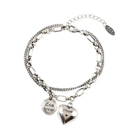 Silberarmband mit Herz- und "Love Forever"-Anhänger, Damenmode, 925 Sterling Silber.