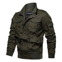 Herren Militärjacke, olivgrün, Baumwolle, mit Taschen, Reißverschluss, modisch, Outdoor-Bekleidung