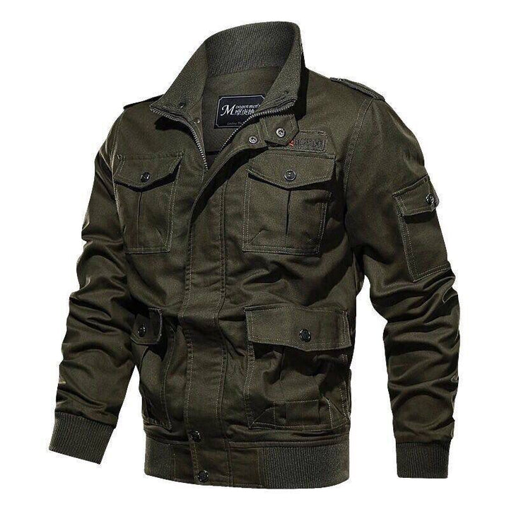 Herren Militärjacke, olivgrün, Baumwolle, mit Taschen, Reißverschluss, modisch, Outdoor-Bekleidung