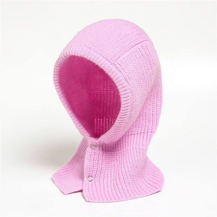 Rosa Strick-Balaclava für Damen, weiches Material, modisches Winter-Accessoire, warm.