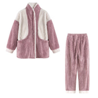 Damen Fleece Pyjama Set, rosa und weiß, warm, gemütlich, zweiteilig, Winterkleidung.