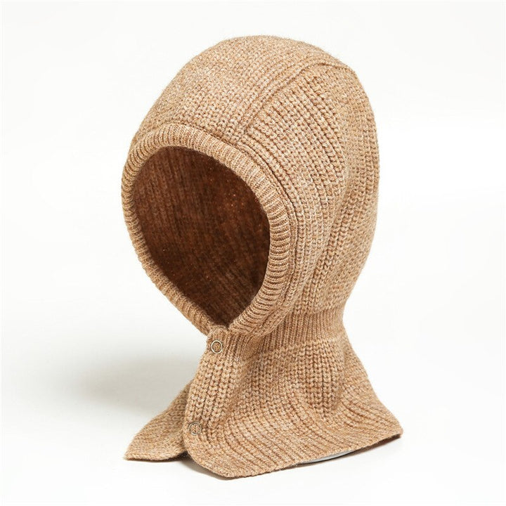Beige gestrickte Balaklava aus Wolle, warme Wintermütze für Outdoor-Aktivitäten.