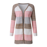 Damen Strickjacke, gestreift, rosa-beige, langarm, offener Stil, modisch, bequem.