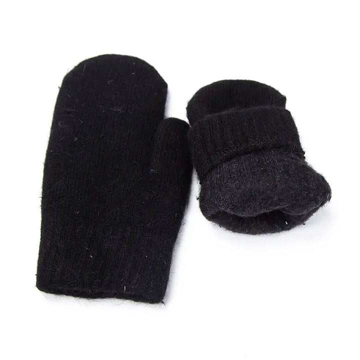 Schwarze Wollfäustlinge, warm, gestrickt, Winterhandschuhe für Damen und Herren.