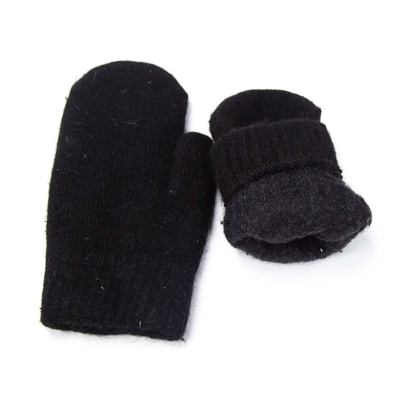 Schwarze Wollfäustlinge, warm, gestrickt, Winterhandschuhe für Damen und Herren.