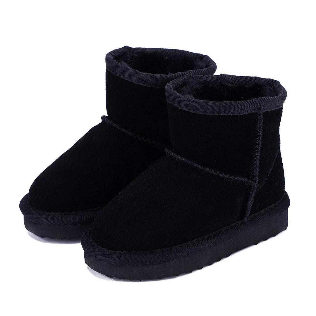 Schwarze Damen-Winterstiefel aus Wildleder, gefüttert, rutschfest, warm, modisch.
