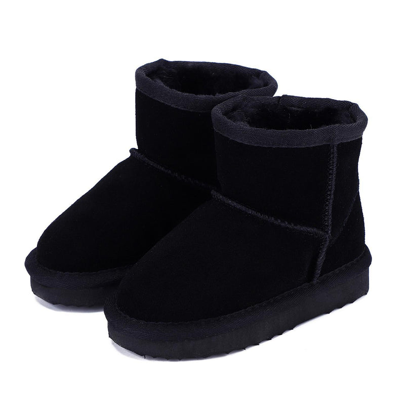 Schwarze Damen-Winterstiefel aus Wildleder, gefüttert, rutschfest, warm, modisch.